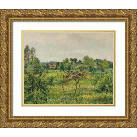 June, rainy weather, Eragny Gold Ornate Wood Framed Art Print with Double Matting by Pissarro, Camille