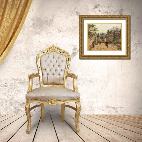 Voisins Street Gold Ornate Wood Framed Art Print with Double Matting by Pissarro, Camille