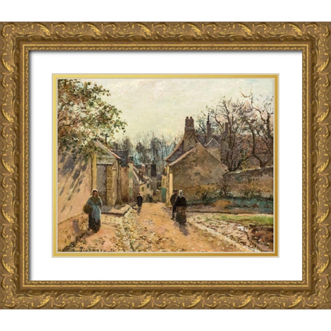 Voisins Street Gold Ornate Wood Framed Art Print with Double Matting by Pissarro, Camille