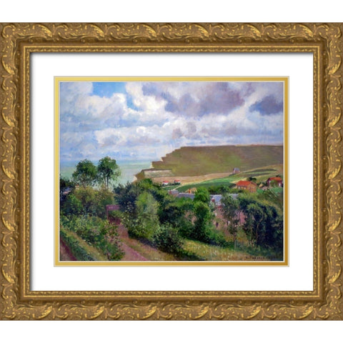 View of Berneval Gold Ornate Wood Framed Art Print with Double Matting by Pissarro, Camille