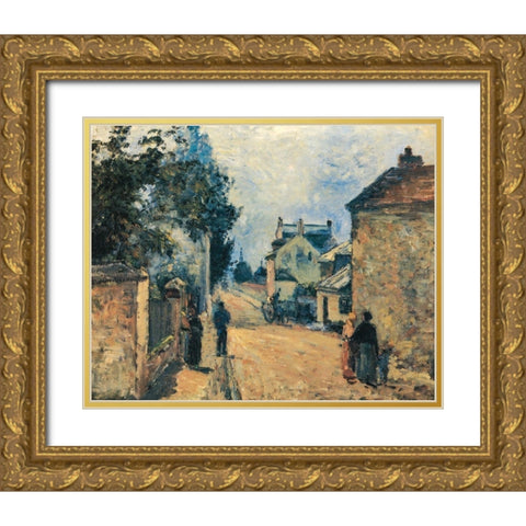 La Rue de LÂ´Hermitage, Pontoise Gold Ornate Wood Framed Art Print with Double Matting by Pissarro, Camille
