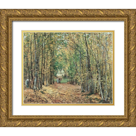 Avenue in the Parc de Marly Gold Ornate Wood Framed Art Print with Double Matting by Pissarro, Camille
