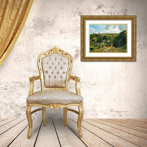 La Cote du Jallais Pontoise Gold Ornate Wood Framed Art Print with Double Matting by Pissarro, Camille
