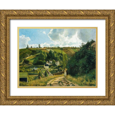 La Cote du Jallais Pontoise Gold Ornate Wood Framed Art Print with Double Matting by Pissarro, Camille