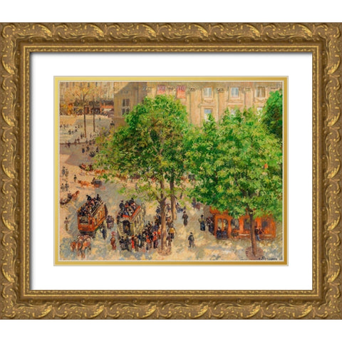 Place du Theatre-Francais, Spring Gold Ornate Wood Framed Art Print with Double Matting by Pissarro, Camille