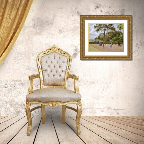 The Public Garden at Pontoise Gold Ornate Wood Framed Art Print with Double Matting by Pissarro, Camille