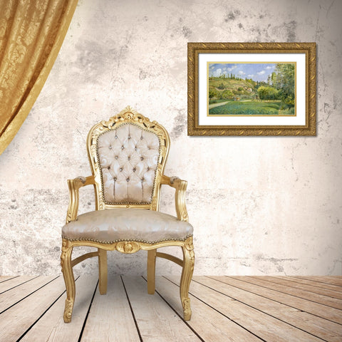 A Cowherd at Valhermeil, Auvers-sur-Oise Gold Ornate Wood Framed Art Print with Double Matting by Pissarro, Camille