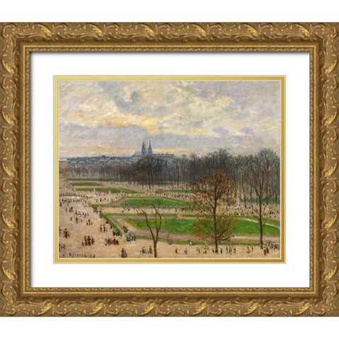 The Garden of the Tuileries on a Winter Afternoon Gold Ornate Wood Framed Art Print with Double Matting by Pissarro, Camille