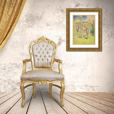 Landscape Gold Ornate Wood Framed Art Print with Double Matting by Pissarro, Camille