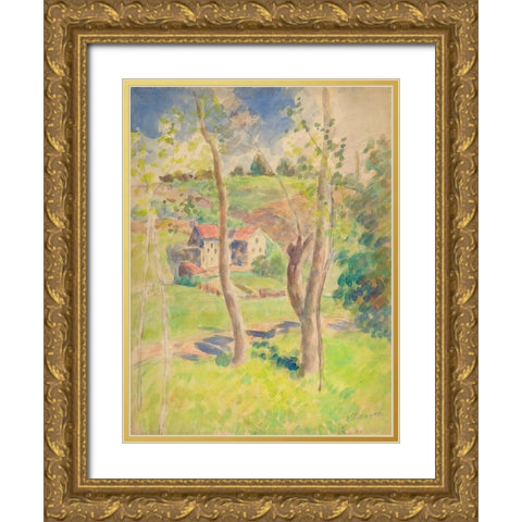 Landscape Gold Ornate Wood Framed Art Print with Double Matting by Pissarro, Camille