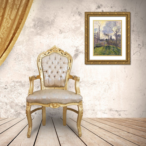The Bell Tower of Bazincourt Gold Ornate Wood Framed Art Print with Double Matting by Pissarro, Camille