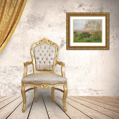 The Big Walnut Tree, Autumn Morning, Eragny Gold Ornate Wood Framed Art Print with Double Matting by Pissarro, Camille