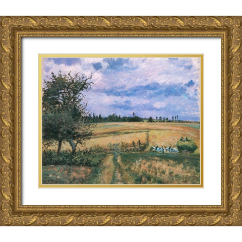 Landscape in Pontoise Gold Ornate Wood Framed Art Print with Double Matting by Pissarro, Camille