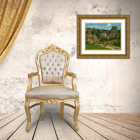 The Hermitage at Pontoise Gold Ornate Wood Framed Art Print with Double Matting by Pissarro, Camille