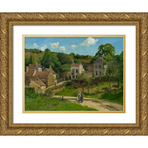 The Hermitage at Pontoise Gold Ornate Wood Framed Art Print with Double Matting by Pissarro, Camille