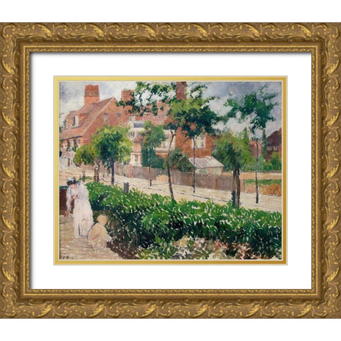 Bath Road, London Gold Ornate Wood Framed Art Print with Double Matting by Pissarro, Camille