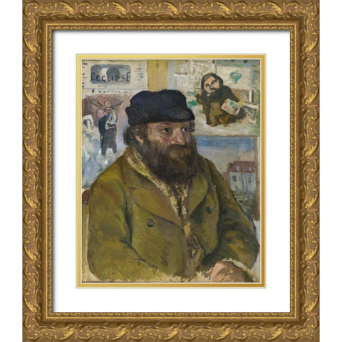 Portrait of Cezanne Gold Ornate Wood Framed Art Print with Double Matting by Pissarro, Camille