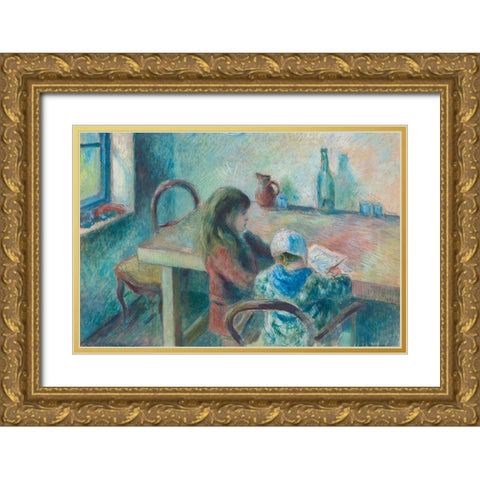 The Children Gold Ornate Wood Framed Art Print with Double Matting by Pissarro, Camille