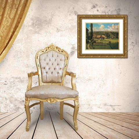 Landscape at Les Patis, Pontoise Gold Ornate Wood Framed Art Print with Double Matting by Pissarro, Camille