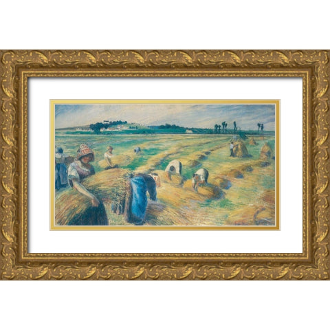 Harvest Gold Ornate Wood Framed Art Print with Double Matting by Pissarro, Camille