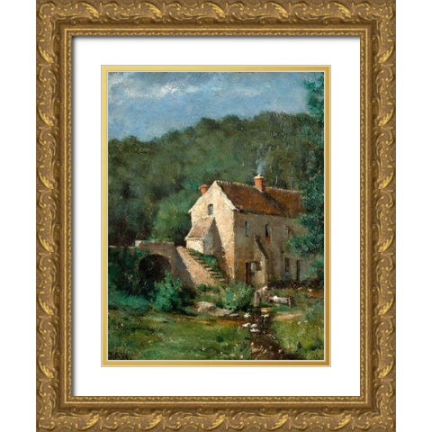 The Old Mill Gold Ornate Wood Framed Art Print with Double Matting by Weir, J Alden