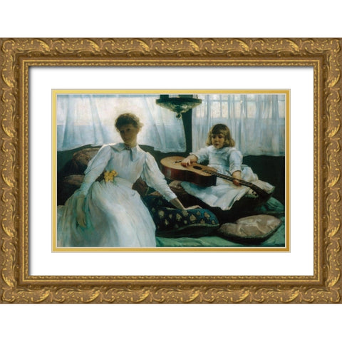 Idle Hours Gold Ornate Wood Framed Art Print with Double Matting by Weir, J Alden