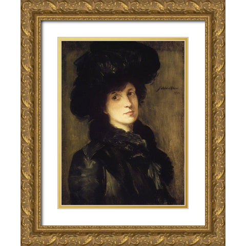 Girl in Black Gold Ornate Wood Framed Art Print with Double Matting by Weir, J Alden