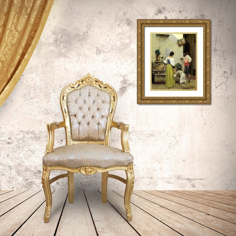 At the Water Trough Gold Ornate Wood Framed Art Print with Double Matting by Weir, J Alden