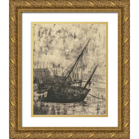 Boats at Peel Isle of Man Gold Ornate Wood Framed Art Print with Double Matting by Weir, J Alden