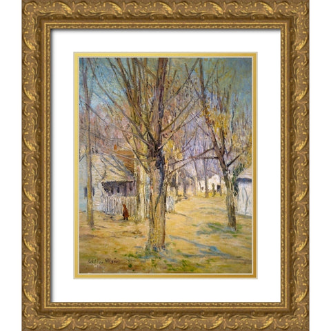 Connecticut Village-Going to School Gold Ornate Wood Framed Art Print with Double Matting by Weir, J Alden