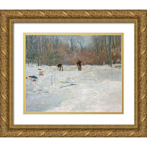 The Ice Cutters Gold Ornate Wood Framed Art Print with Double Matting by Weir, J Alden