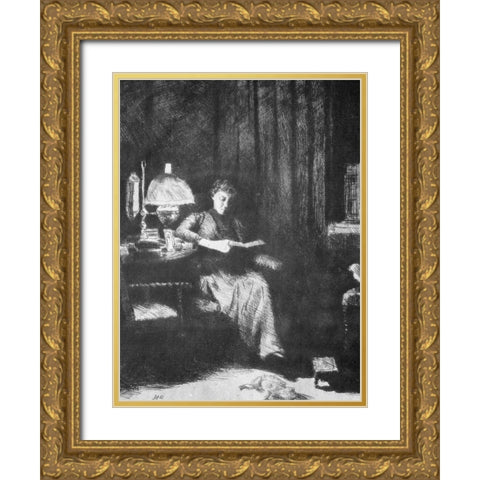 The Evening Lamp Gold Ornate Wood Framed Art Print with Double Matting by Weir, J Alden