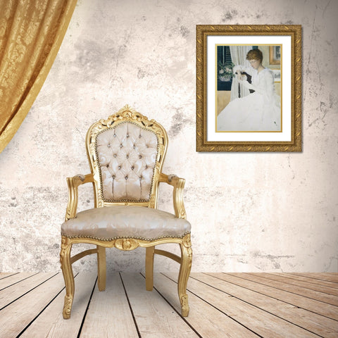Anna Dwight Weir Reading a Letter Gold Ornate Wood Framed Art Print with Double Matting by Weir, J Alden