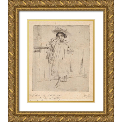 Young Girl with Large Hat Gold Ornate Wood Framed Art Print with Double Matting by Weir, J Alden