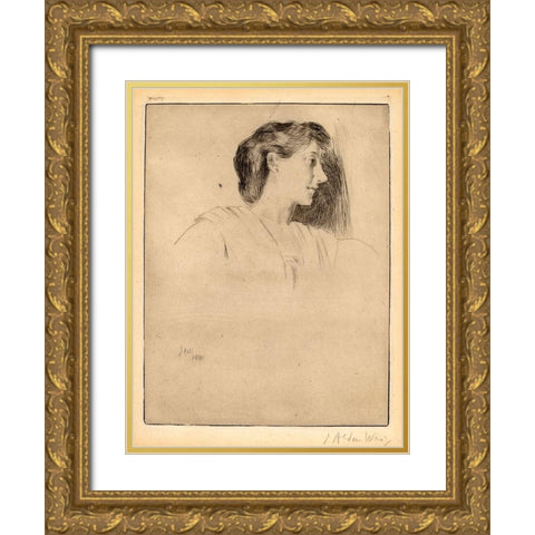 Profile Head of a Woman Gold Ornate Wood Framed Art Print with Double Matting by Weir, J Alden