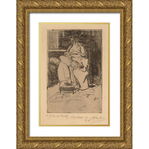 Mother and Child Gold Ornate Wood Framed Art Print with Double Matting by Weir, J Alden