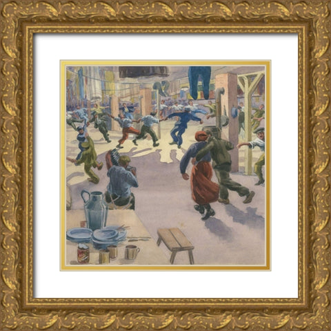 Christmas Eve in Geissen Camp Gold Ornate Wood Framed Art Print with Double Matting by Nantel, Arthur