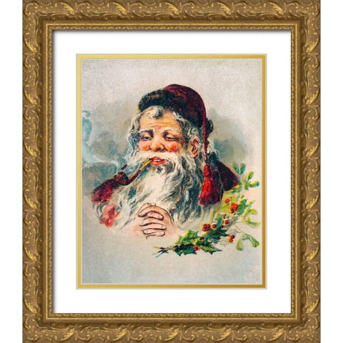Vintage Santa Claus Illustration Gold Ornate Wood Framed Art Print with Double Matting by McLoughlin Brothers
