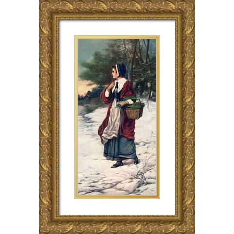 Christmas Morning Gold Ornate Wood Framed Art Print with Double Matting by American Lithographic Co