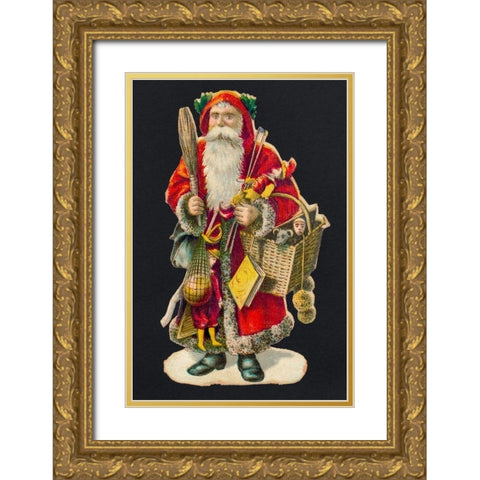 Santa Claus with a Basket of Toys Gold Ornate Wood Framed Art Print with Double Matting by Library of Congress