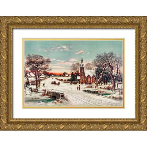 Christmas Eve Gold Ornate Wood Framed Art Print with Double Matting by Hoover & Son