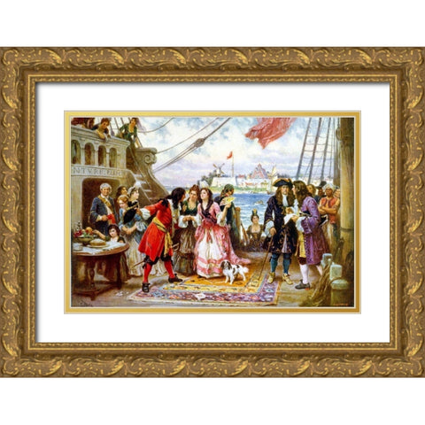 Captain Kidd in New York Harbor Gold Ornate Wood Framed Art Print with Double Matting by Ferris, Jean Leon Gerome
