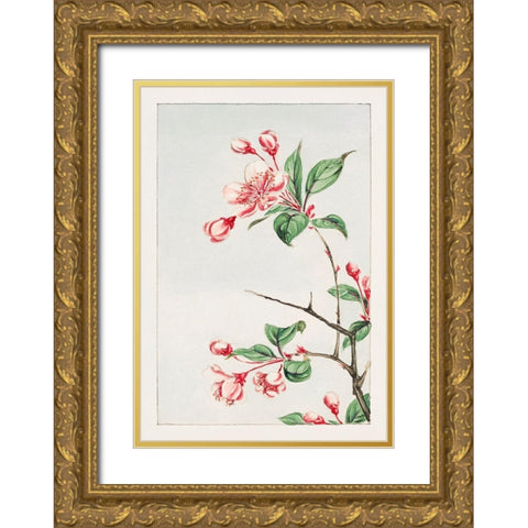 Kaido pyrus spectabalis Gold Ornate Wood Framed Art Print with Double Matting by Morikaga, Megata