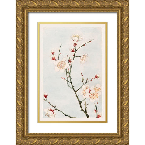 Plum branches with blossoms Gold Ornate Wood Framed Art Print with Double Matting by Morikaga, Megata