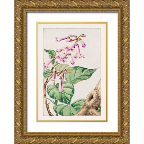 Kiri branch with flowers and leaves Gold Ornate Wood Framed Art Print with Double Matting by Morikaga, Megata