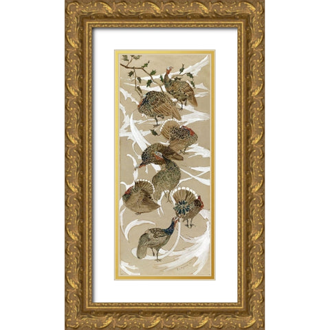 Eight turkeys Gold Ornate Wood Framed Art Print with Double Matting by Hoytema, Theo van