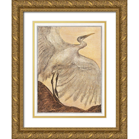 Egret Gold Ornate Wood Framed Art Print with Double Matting by Hoytema, Theo van