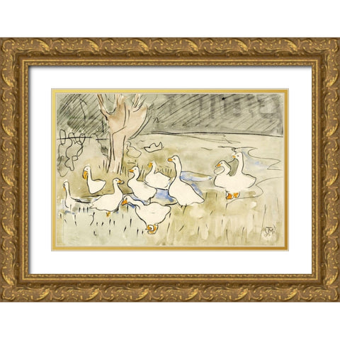 Ducks Gold Ornate Wood Framed Art Print with Double Matting by Hoytema, Theo van