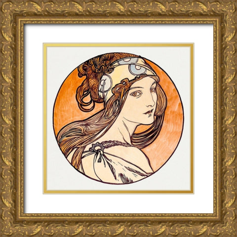 Stained glass window for the facade of the Fouquet boutique Gold Ornate Wood Framed Art Print with Double Matting by Mucha, Alphonse