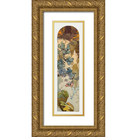 Stained glass box for the Fouquet jewelry store Gold Ornate Wood Framed Art Print with Double Matting by Mucha, Alphonse